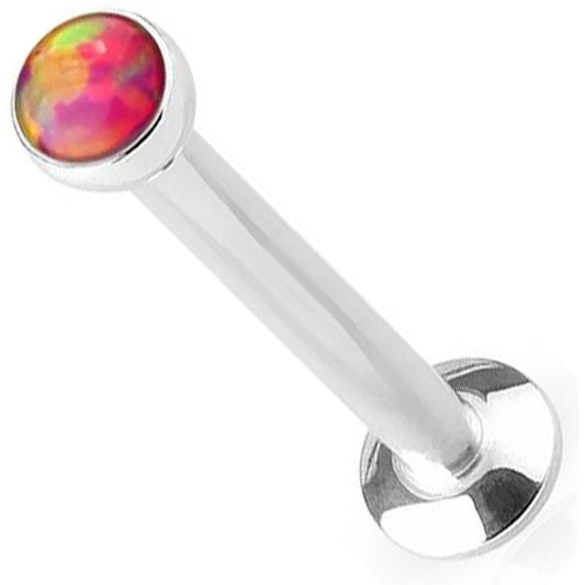 Labret Opal Flat Silver Internally Threaded