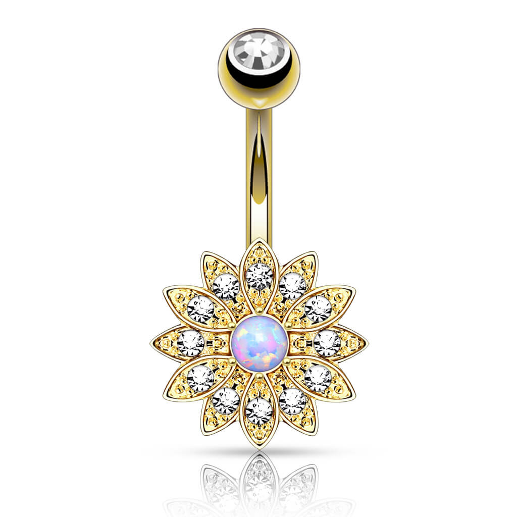 Belly Button Piercing Flower Zirconia Opal