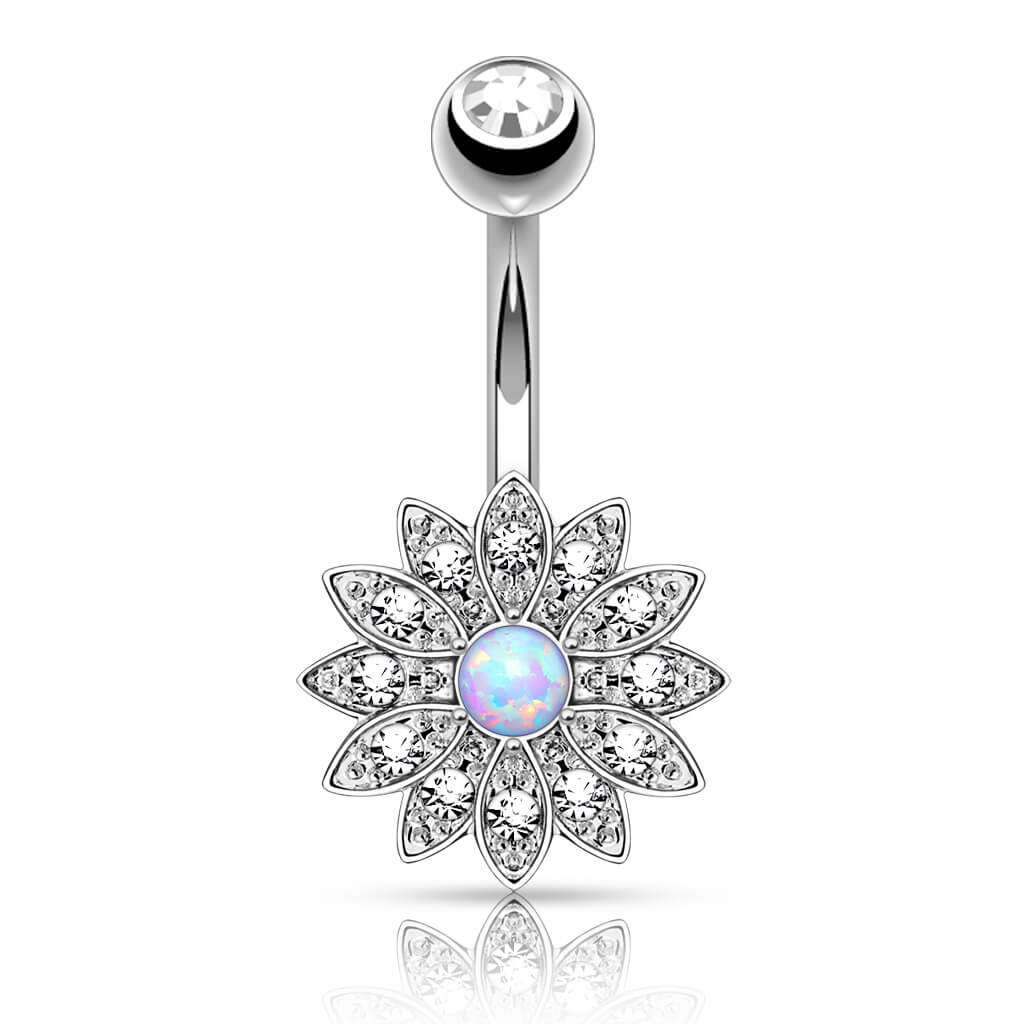 Belly Button Piercing Flower Zirconia Opal