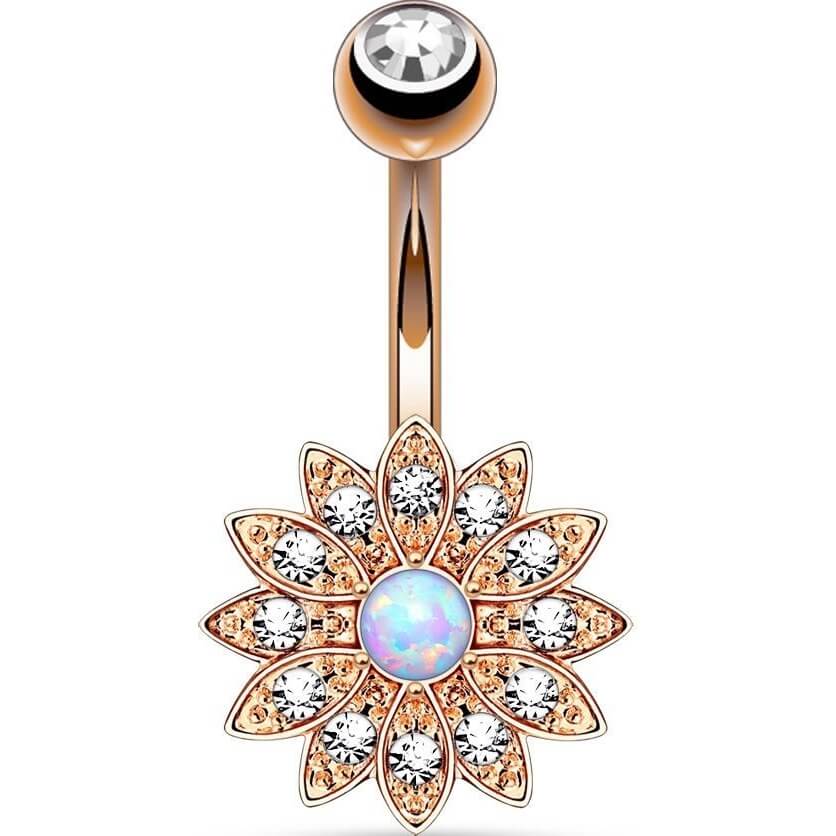 Belly Button Piercing Flower Zirconia Opal