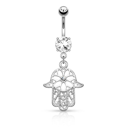 Piercing Nombril Pendentif Hamsa Zircone