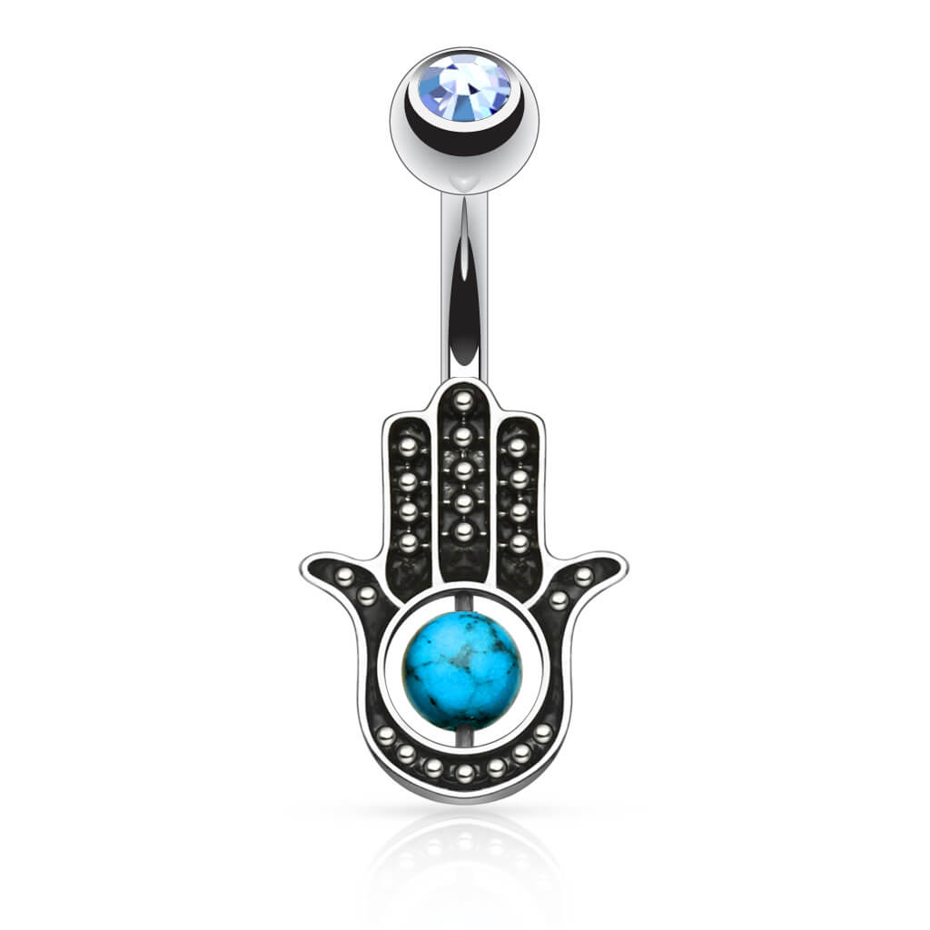 Belly Button Piercing Hamsa turquoise Zirconia