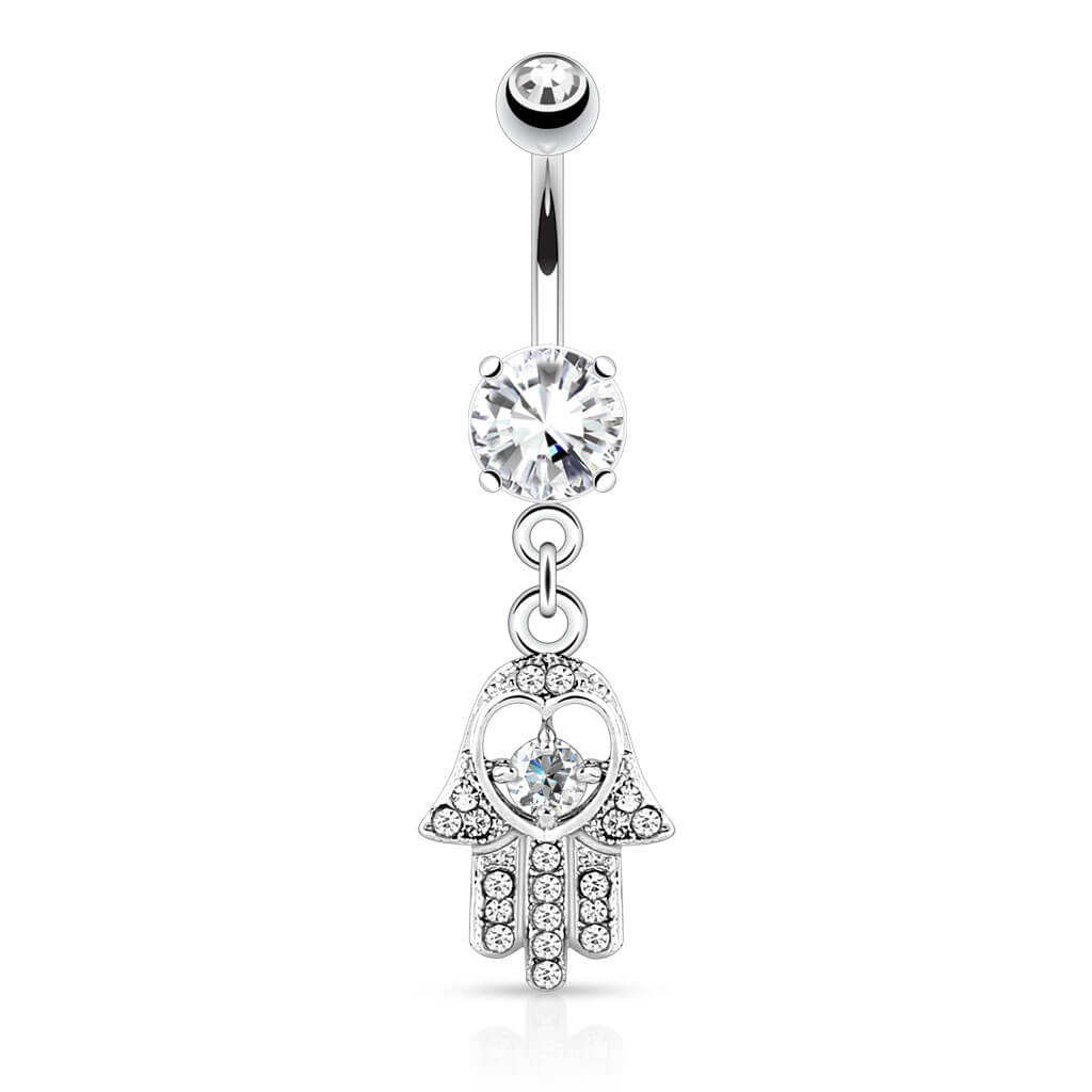 Piercing ombligo Hamsa colgante Circonita plata