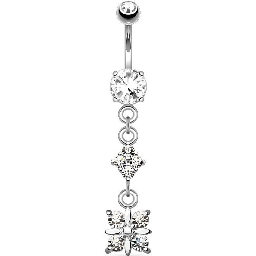 Piercing Nombril Pendentif Carré 4 Zircones