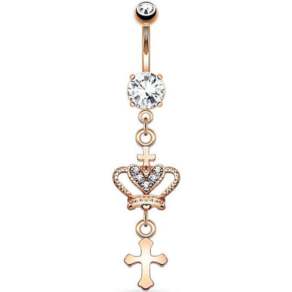 Belly Button Piercing Cross Crown dangle Zirconia