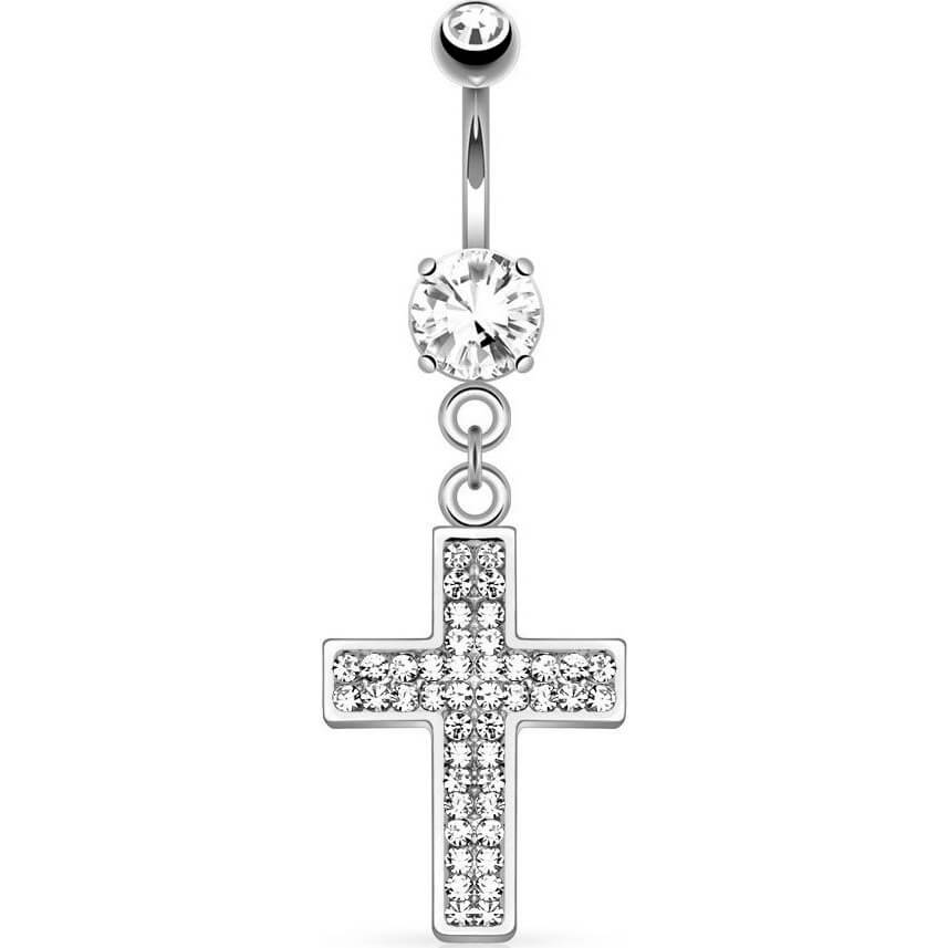 Piercing Nombril Pendentif Croix Zircone