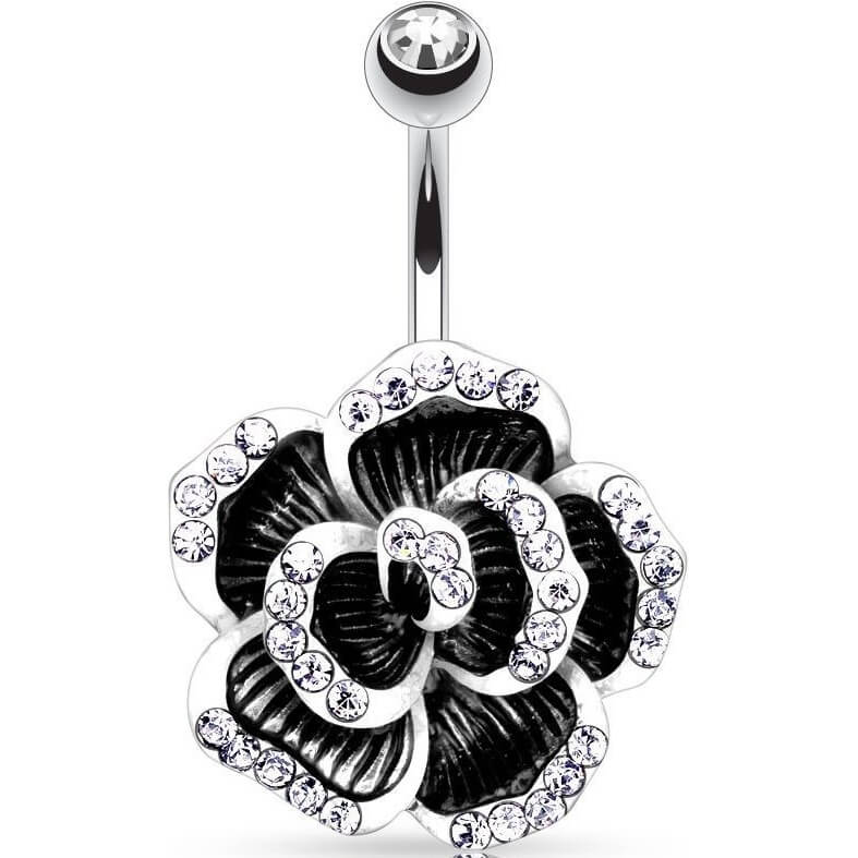 Piercing Nombril Rose Zircone Argent