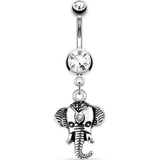 Piercing Ombelico Zircone con pendente a elefante