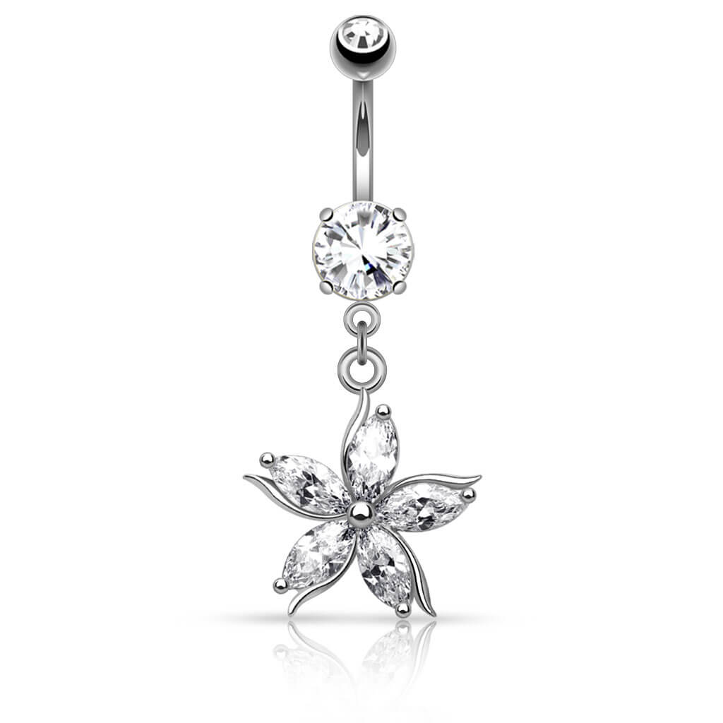 Belly Button Piercing Flower dangle Zirconia