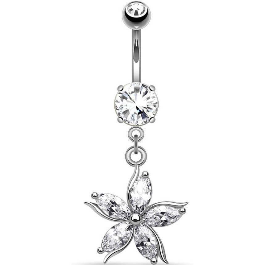 Piercing Nombril Pendentif Fleur Zircone