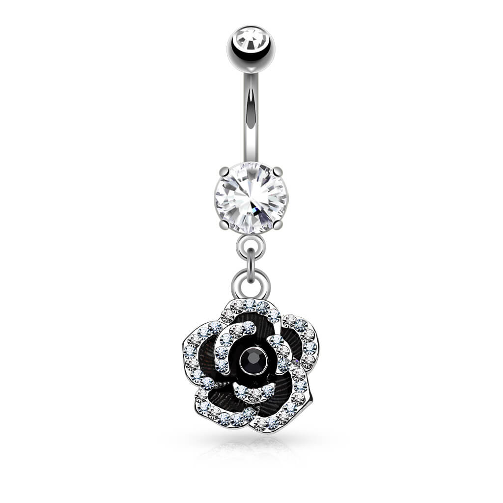 Piercing Nombril Pendentif Rose Zircone