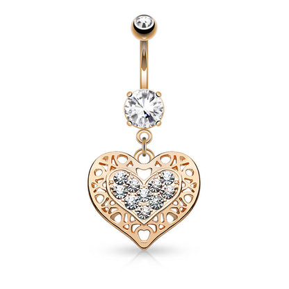 Piercing Ombelico Cuore pendente di zirconi