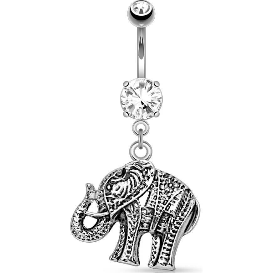 Piercing ombligo Elefante colgante Circonita plata