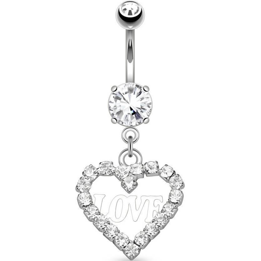 Piercing Ombelico Cuore di zirconi pendente