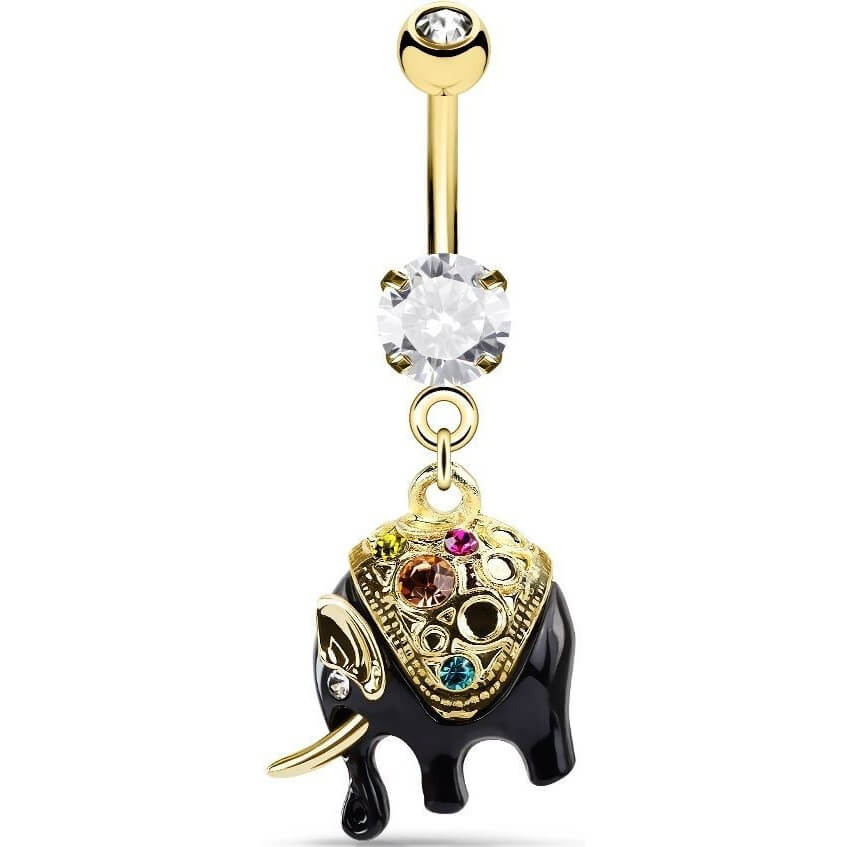 Piercing Nombril Pendentif Élephant Noir Zircone