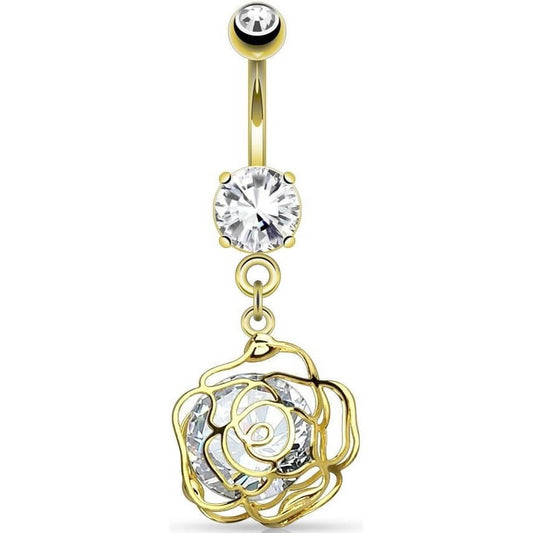 Piercing Nombril Pendentif Rose Zircone