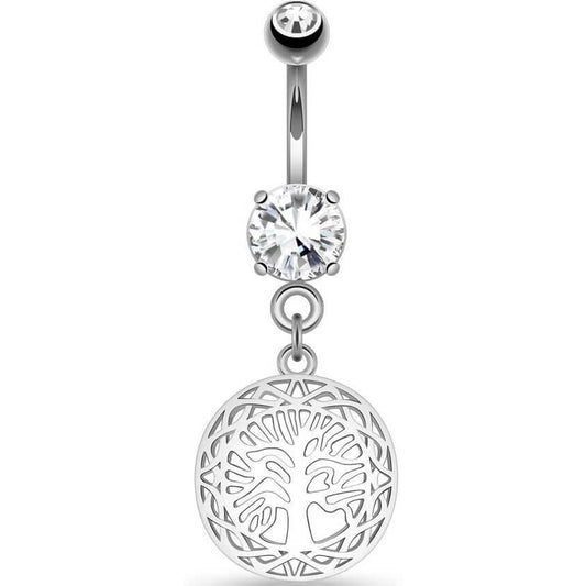 Piercing Nombril Pendentif Arbre De Vie Zircone Argent