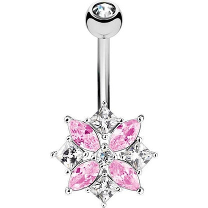 Belly Button Piercing Flower Zirconia Silver