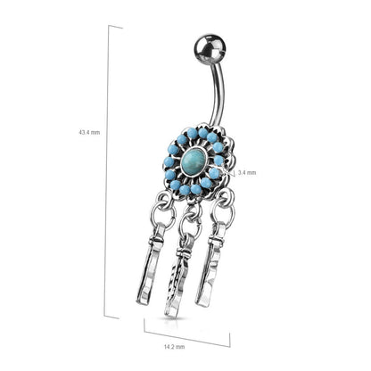 Belly Button Piercing Dream Catcher turquoise Silver