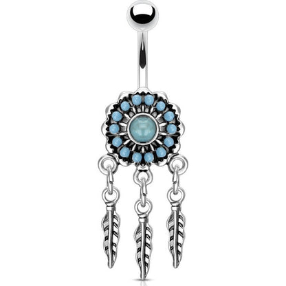 Belly Button Piercing Dream Catcher turquoise Silver