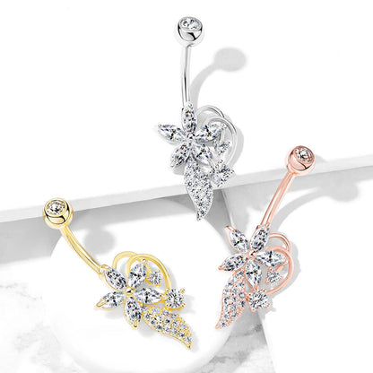 Belly Button Piercing Flower Zirconia