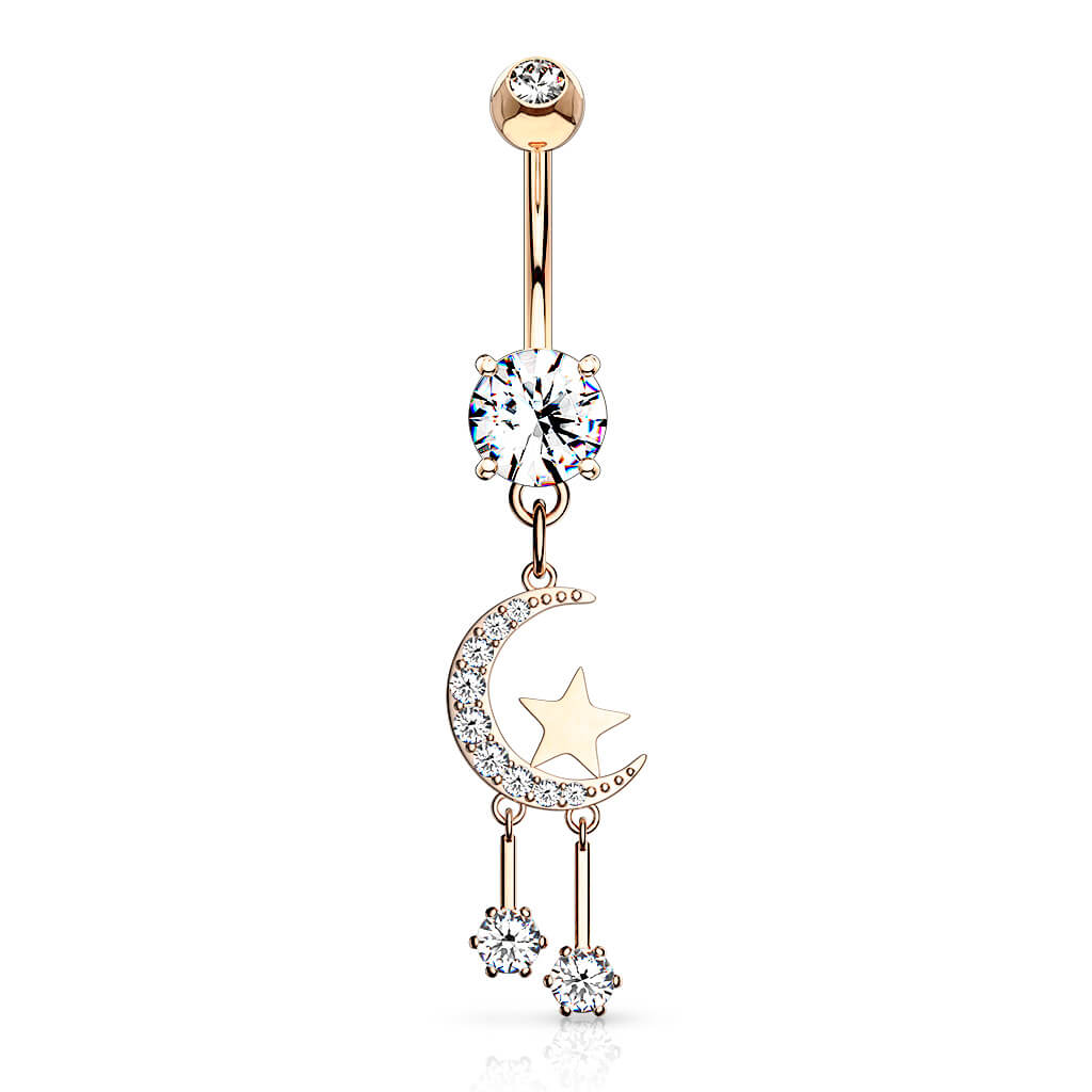 Belly Button Piercing Moon Star dangle Zirconia