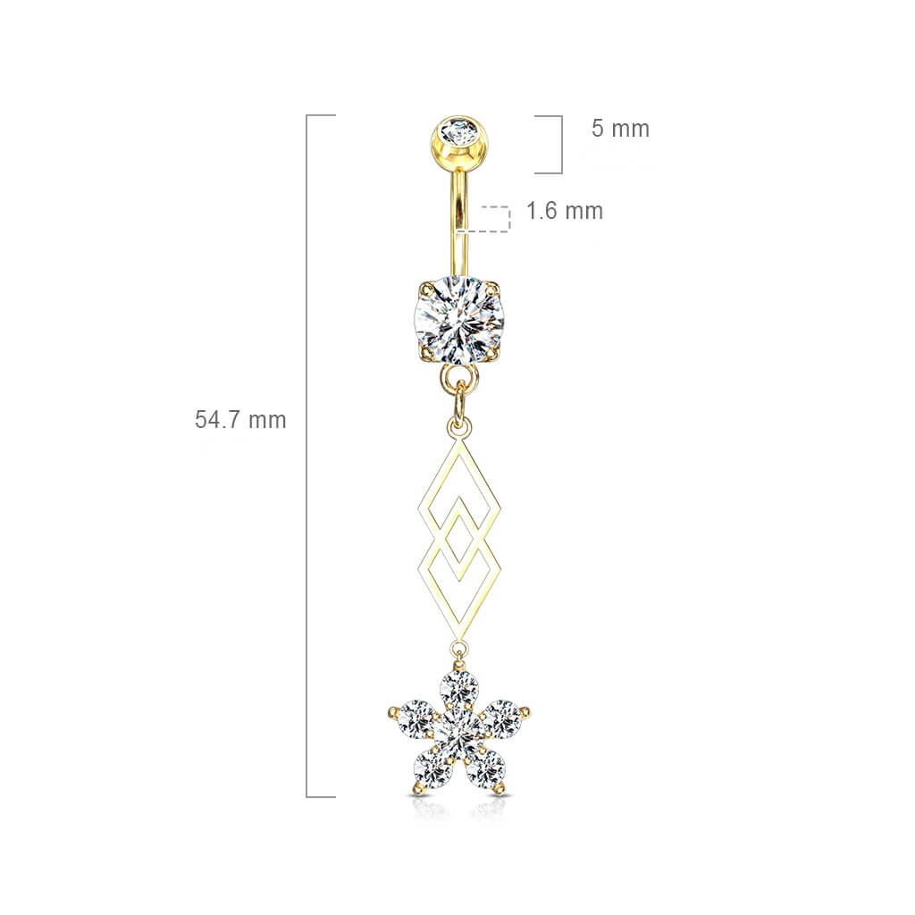 Belly Button Piercing Flower dangle Zirconia