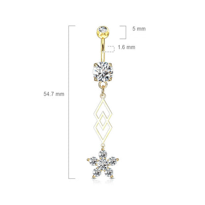 Piercing Nombril Pendentif Fleur  Zircone