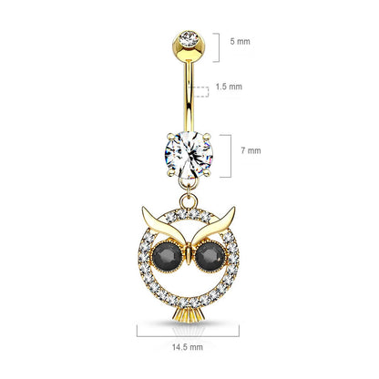 Belly Button Piercing Owl dangle Zirconia