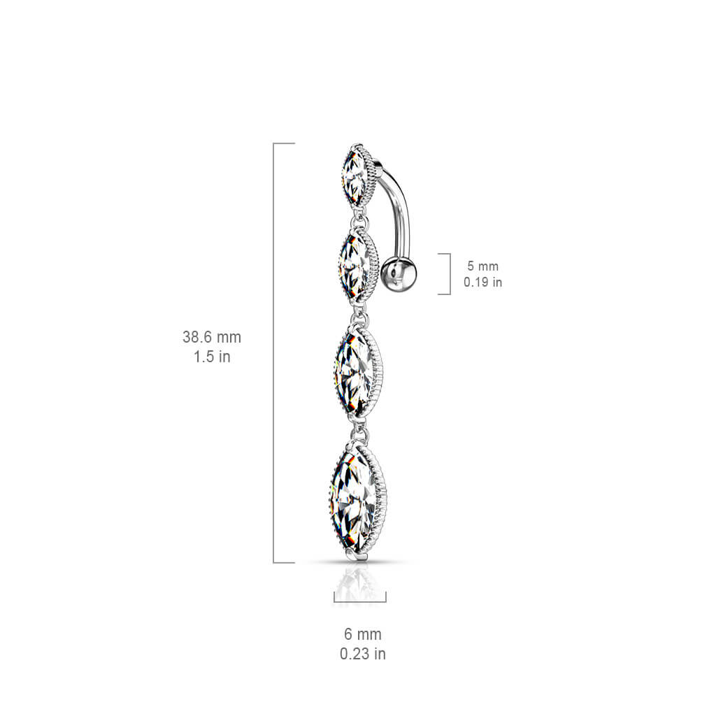 Bauchnabelpiercing Top Down Marquise Schliff 4 Zirkonia