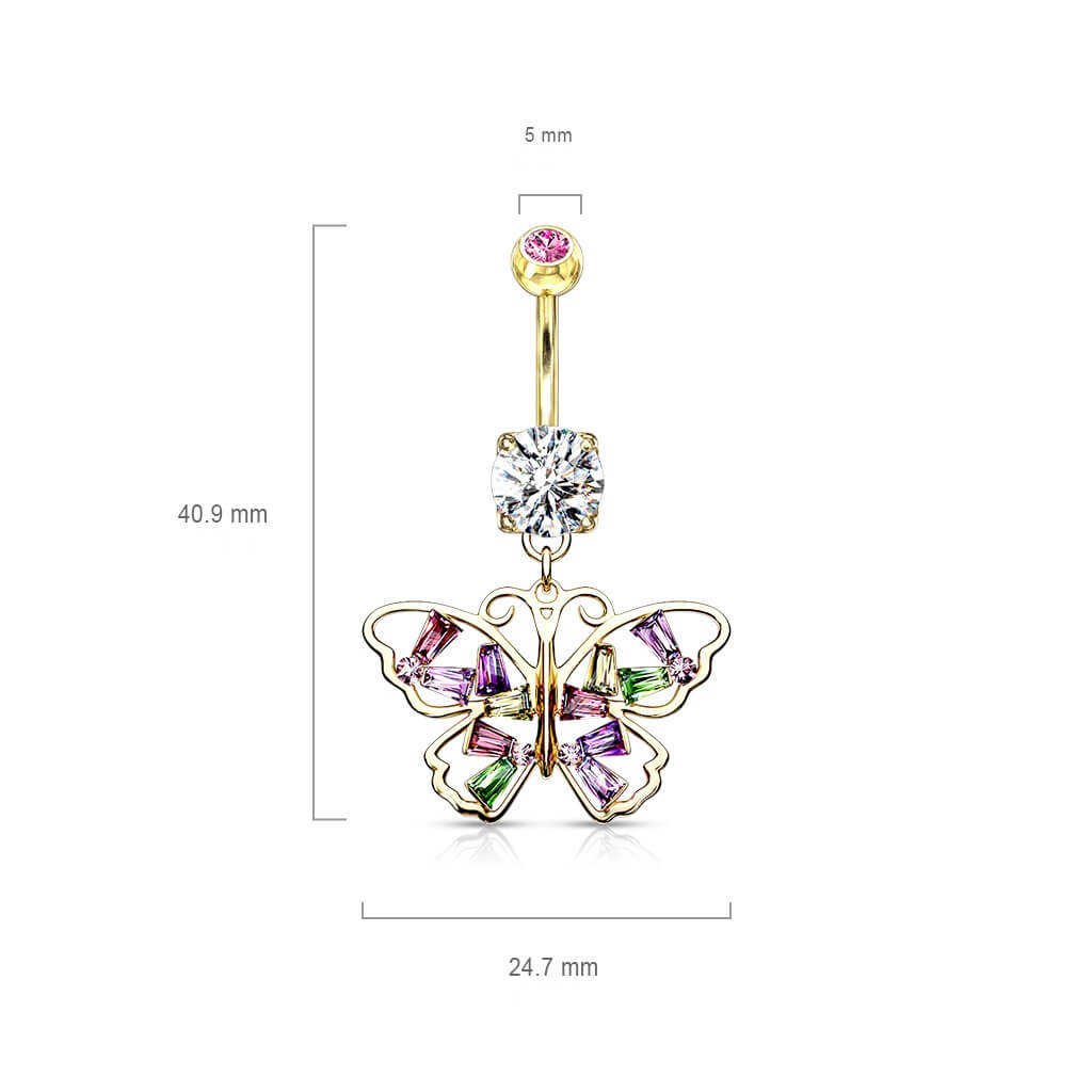 Piercing Nombril Pendentif Papillon Zircones Colorées