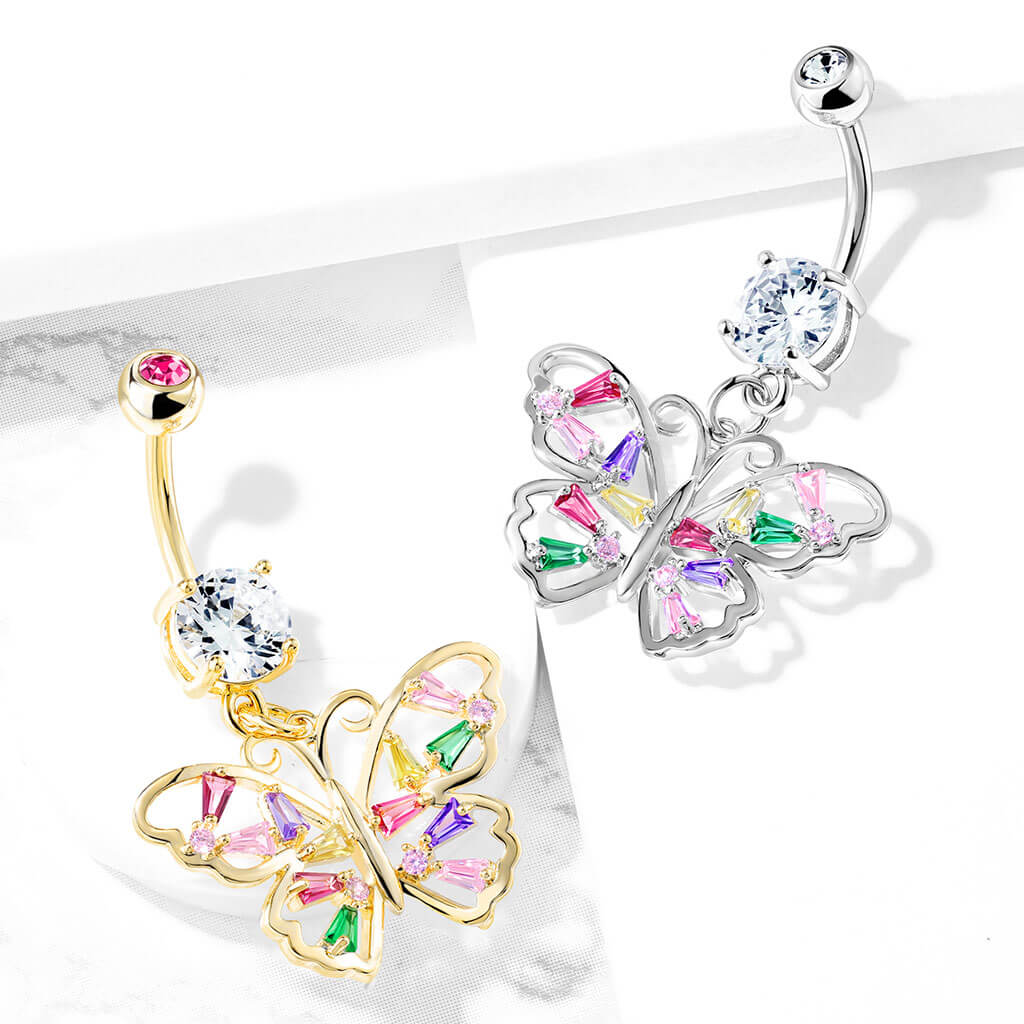 Piercing ombligo Mariposa de colores colgante Circonita