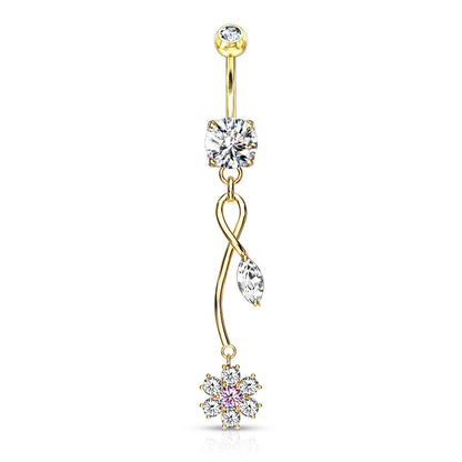 Belly Button Piercing Flower dangle Zirconia