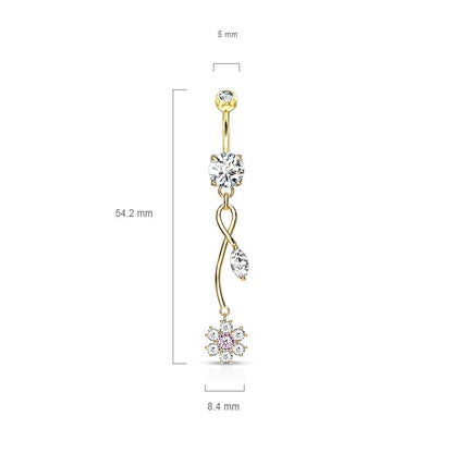 Belly Button Piercing Flower dangle Zirconia