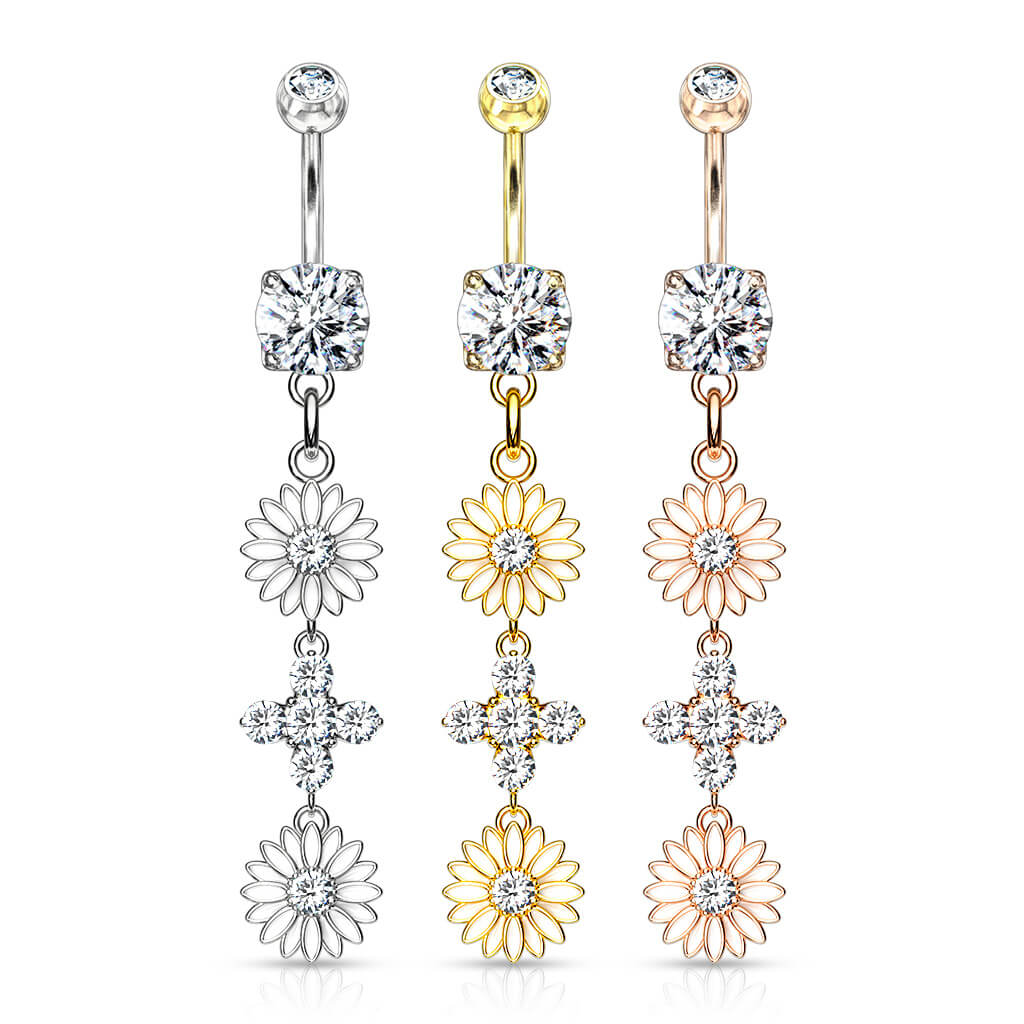 Belly Button Piercing Flower dangle Zirconia