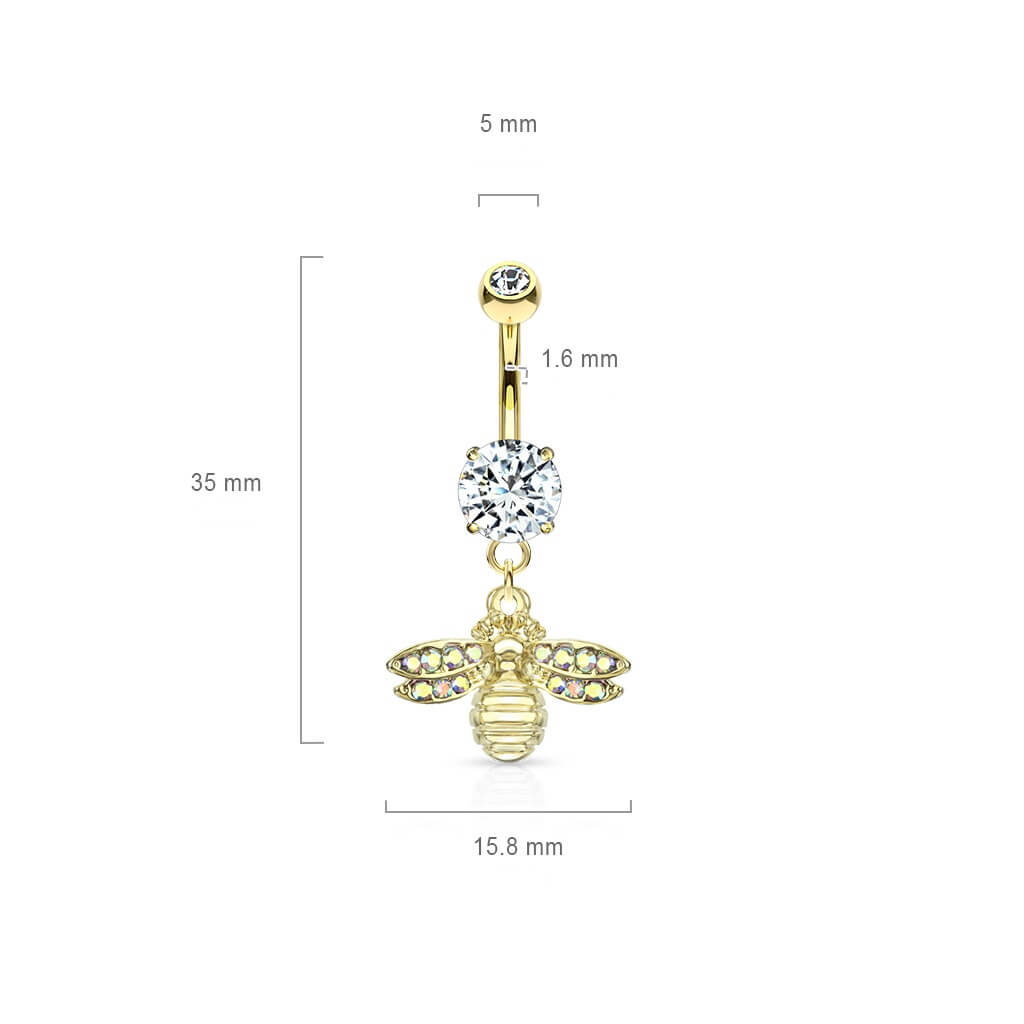 Piercing Nombril Pendentif Abeille Zircone