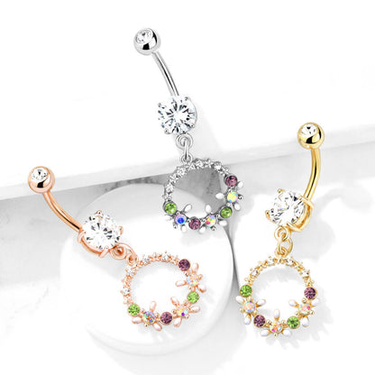 Piercing ombligo Corona de flores Circonita colgante