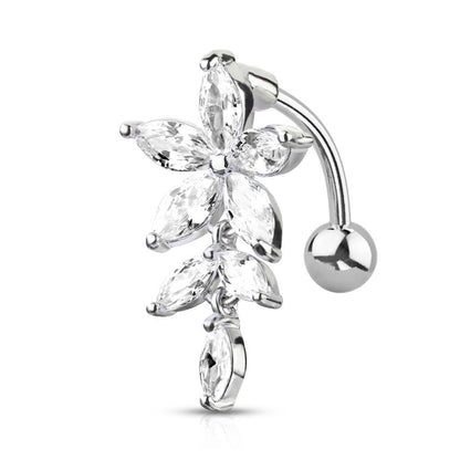 Bauchnabelpiercing Top Down Blume Zirkonia Silber