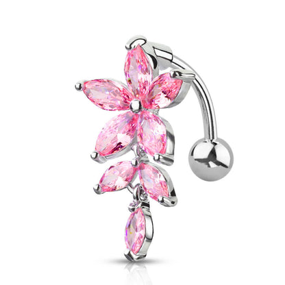 Belly Button Piercing Top Down Flower Zirconia Silver