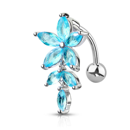 Belly Button Piercing Top Down Flower Zirconia Silver