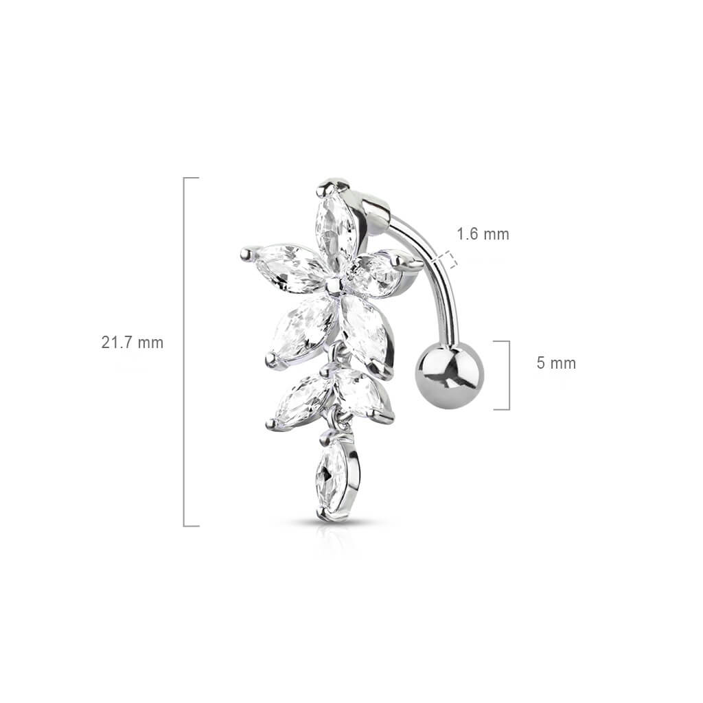 Belly Button Piercing Top Down Flower Zirconia Silver