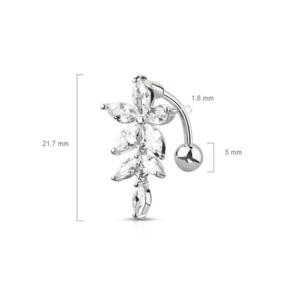 Belly Button Piercing Top Down Flower Zirconia Silver