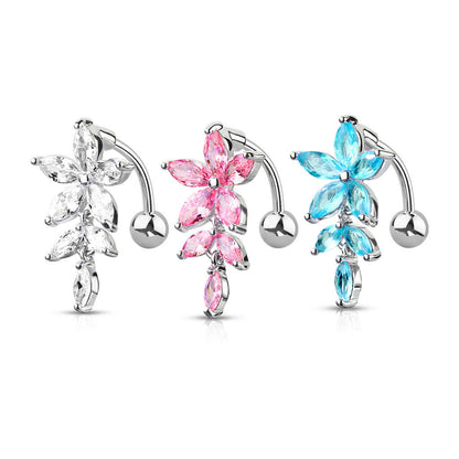 Belly Button Piercing Top Down Flower Zirconia Silver