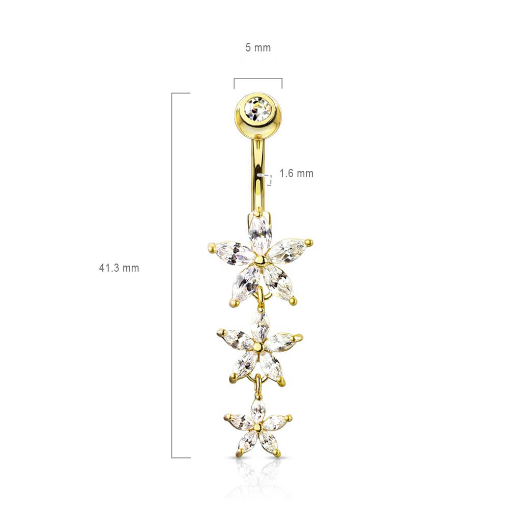 Belly Button Piercing dangle Flower Zirconia