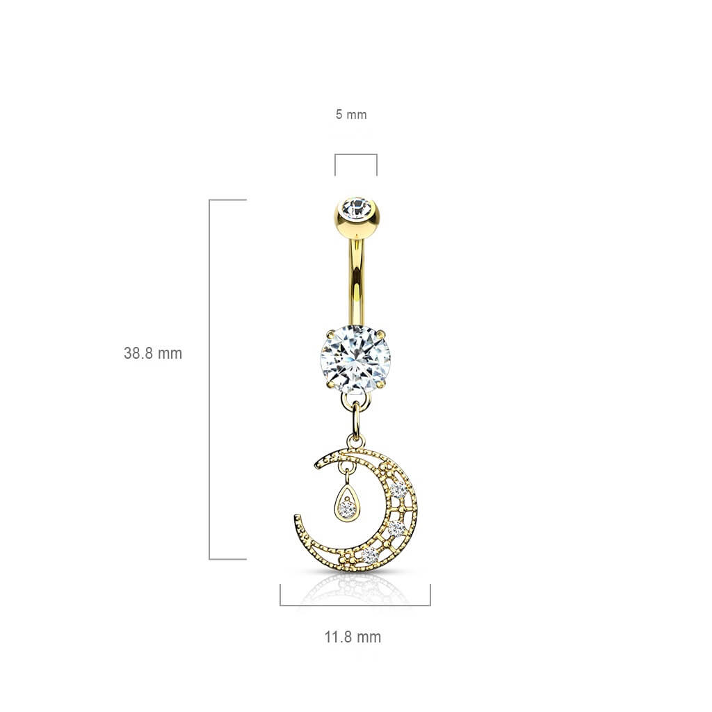 Piercing Nombril Pendentif Lune Zircone