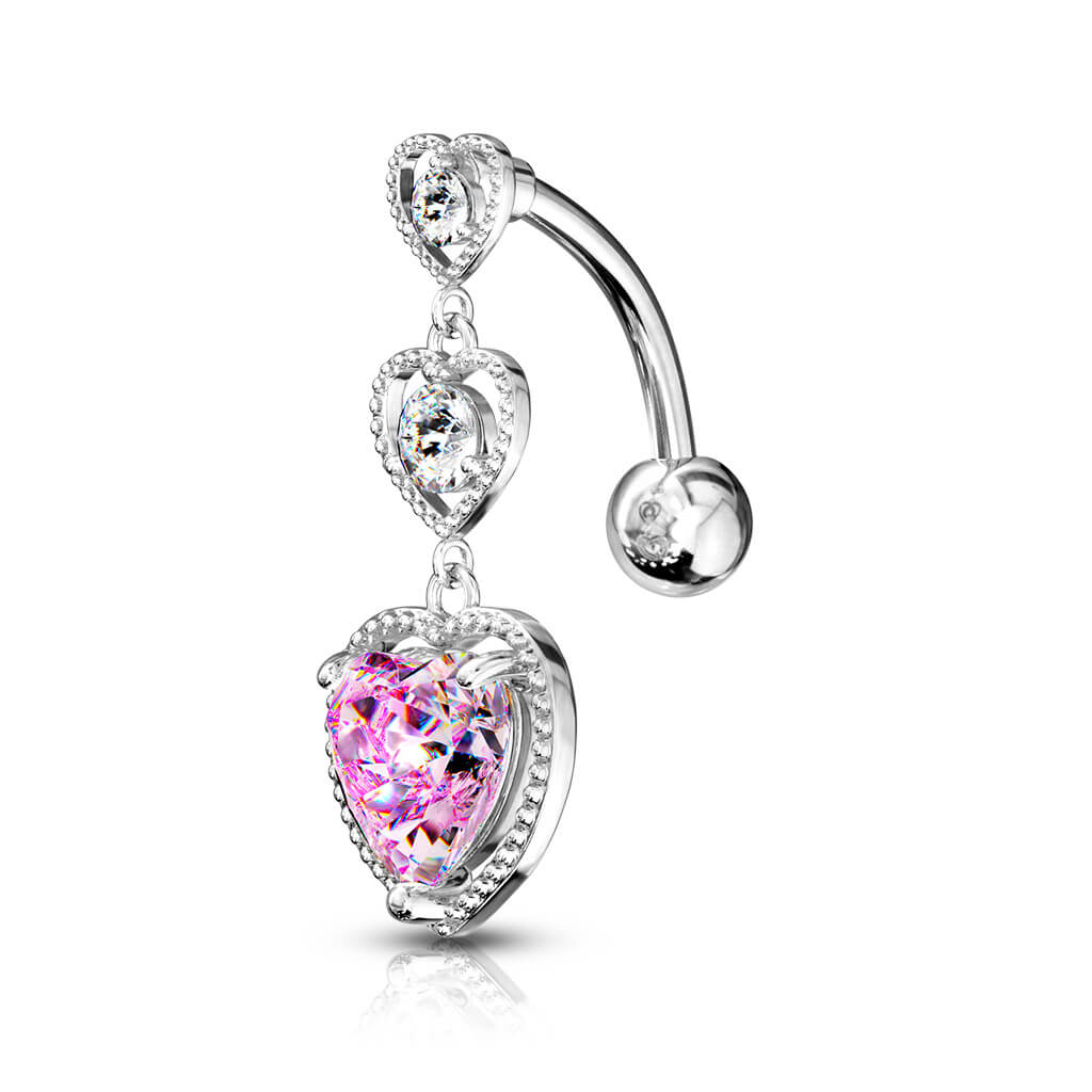 Piercing Ombelico Pendente a Cuore Top Down in zirconi e argento