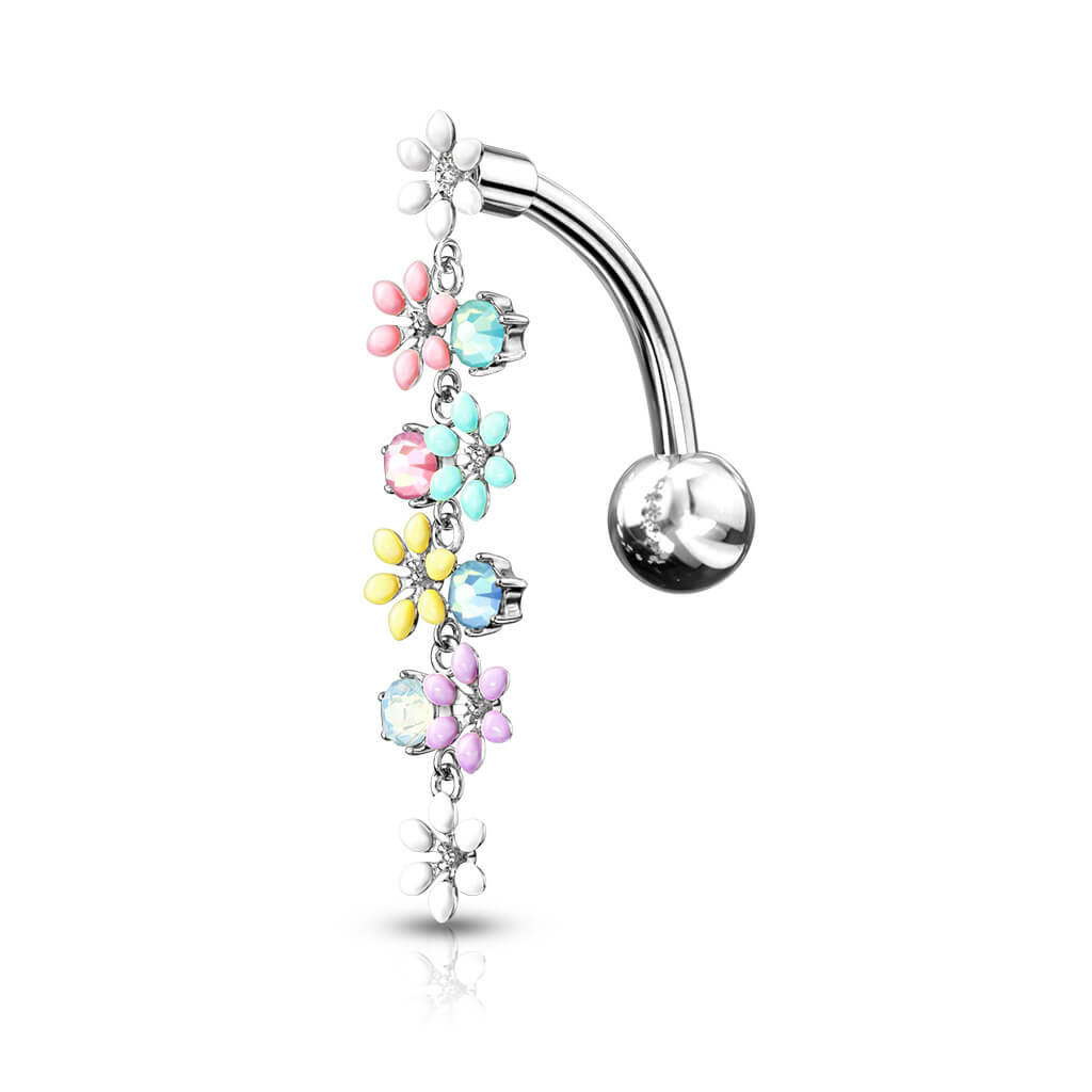 Piercing Ombelico Pendente Top Down di fiori in zircone