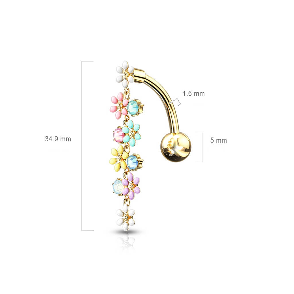 Belly Button Piercing Top Down Flower dangle Zirconia