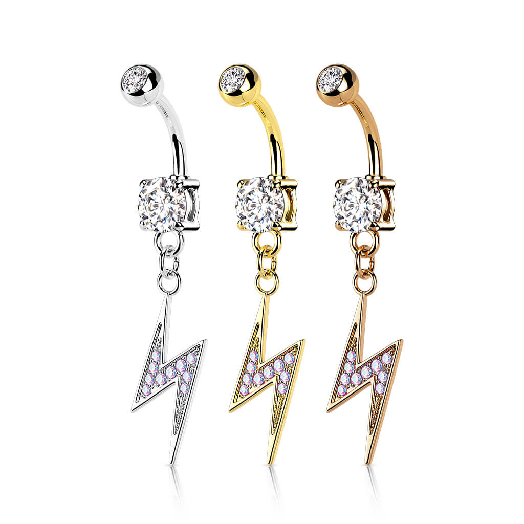 Belly Button Piercing Lightning Bolt dangle cubic Zirconia