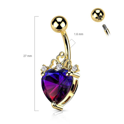 Belly Button Piercing Heart Crown Zirconia